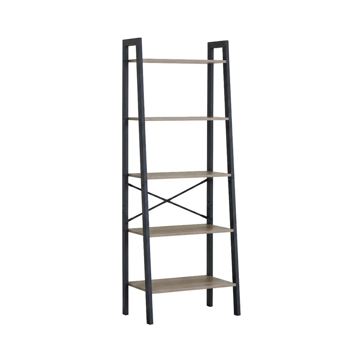 CARLA HOME 5 Tier Ladder Shelf - Wood Metal Display Bookcase - Brown - Rustic - Steel - Image 8