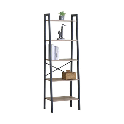CARLA HOME 5 Tier Ladder Shelf - Wood Metal Display Bookcase - Brown - Rustic - Steel - Image 9