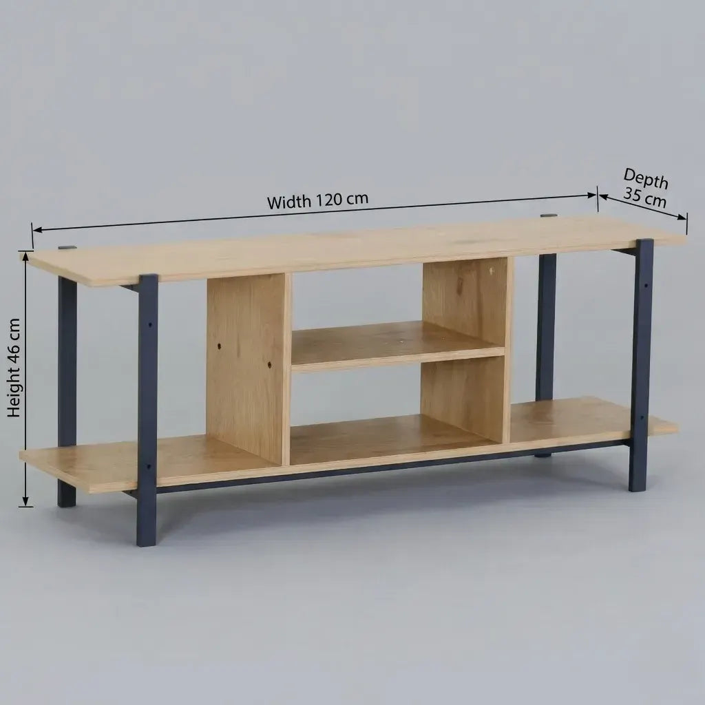 CARLA HOME Tv Stand Entertainment Console - Open Shelves - Oak - Brown - Rustic - Steel - Image 3