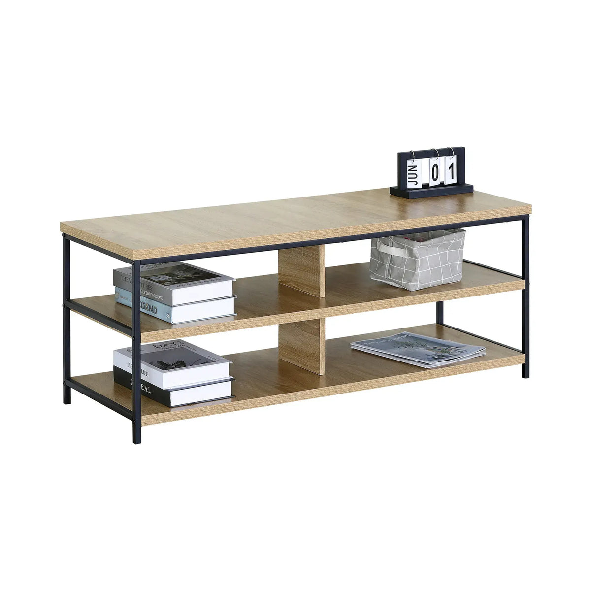 CARLA HOME Tv Stand 3 Tier Open Shelf Entertainment Console - Brown - Rustic - Steel