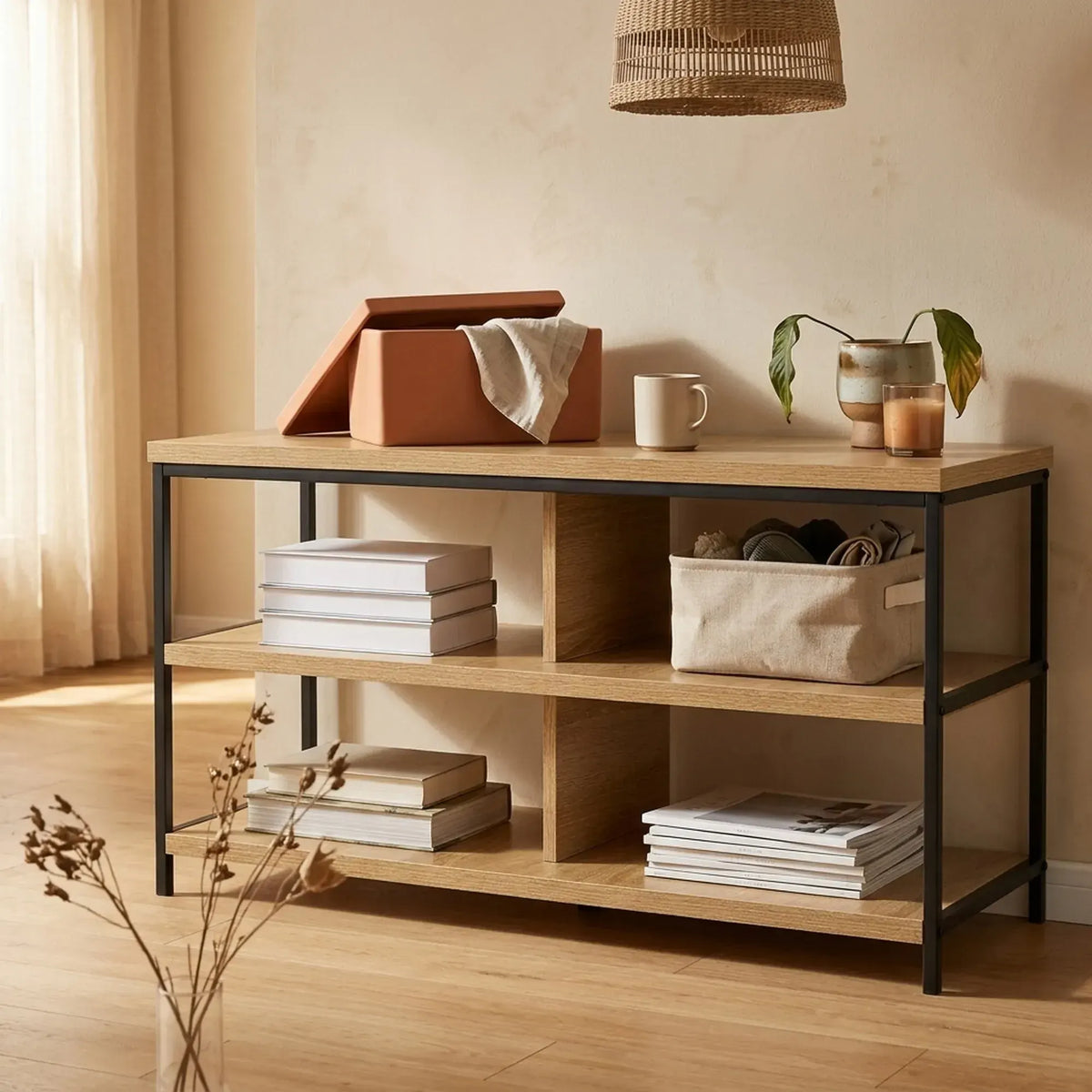 CARLA HOME Tv Stand 3 Tier Open Shelf Entertainment Console - Brown - Rustic - Steel - Image 5