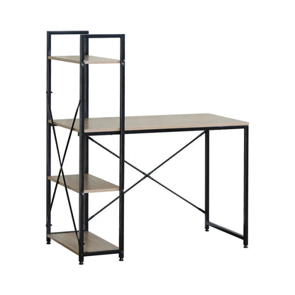 CARLA HOME Computer Desk with 4 Shelf Bookcase - Steel - Brown - Rustic - Office Desk Computer - Image 9