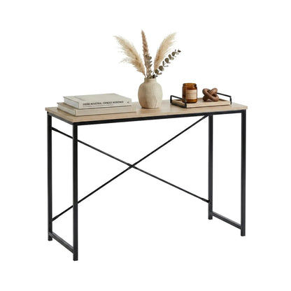 CARLA HOME Office Desk Computer Table - Metal Frame - Oak - 100cm - Brown - Rustic