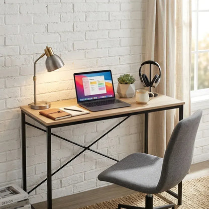 CARLA HOME Office Desk Computer Table - Metal Frame - Oak - 100cm - Brown - Rustic - Image 2