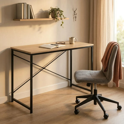 CARLA HOME Office Desk Computer Table - Metal Frame - Oak - 100cm - Brown - Rustic - Image 5