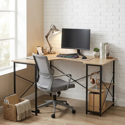 CARLA HOME Office Desk with 2 Shelves - Metal Frame - Natural - 120cm - Brown - Rustic - Image 2