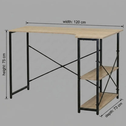 CARLA HOME Office Desk with 2 Shelves - Metal Frame - Natural - 120cm - Brown - Rustic - Image 3