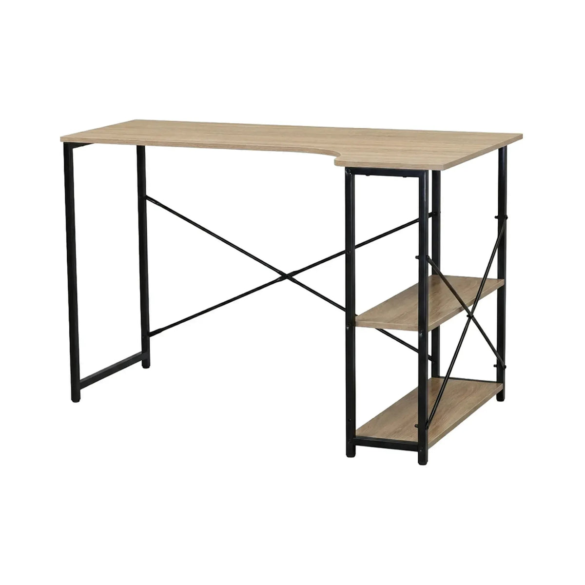 CARLA HOME Office Desk with 2 Shelves - Metal Frame - Natural - 120cm - Brown - Rustic - Image 9