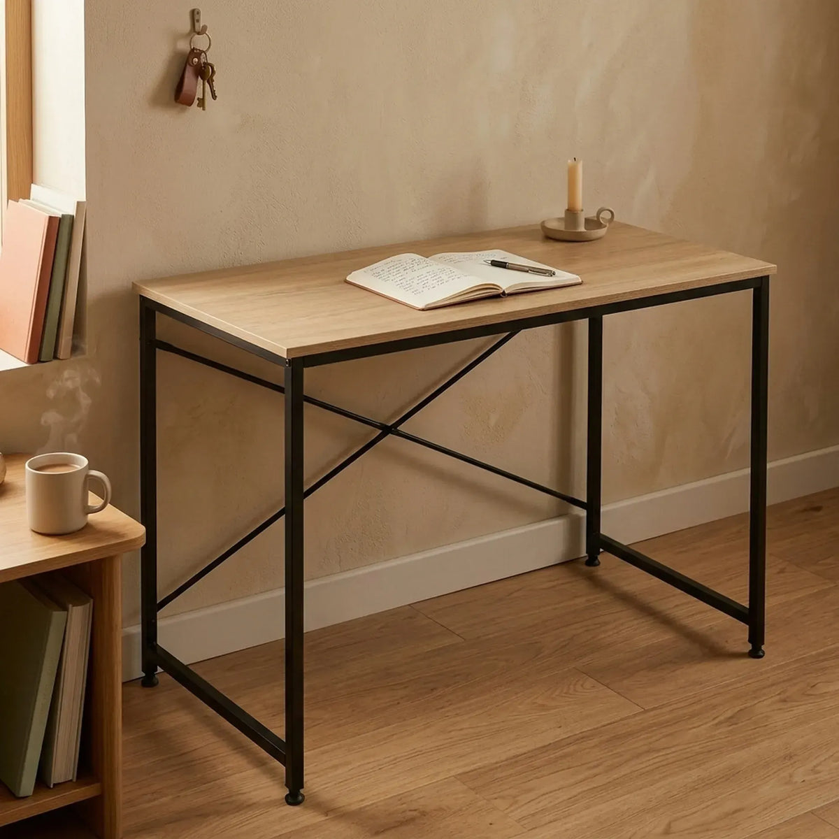 CARLA HOME Office Desk Computer Table - Metal Frame - Oak - 120cm - Brown - Rustic - Image 2