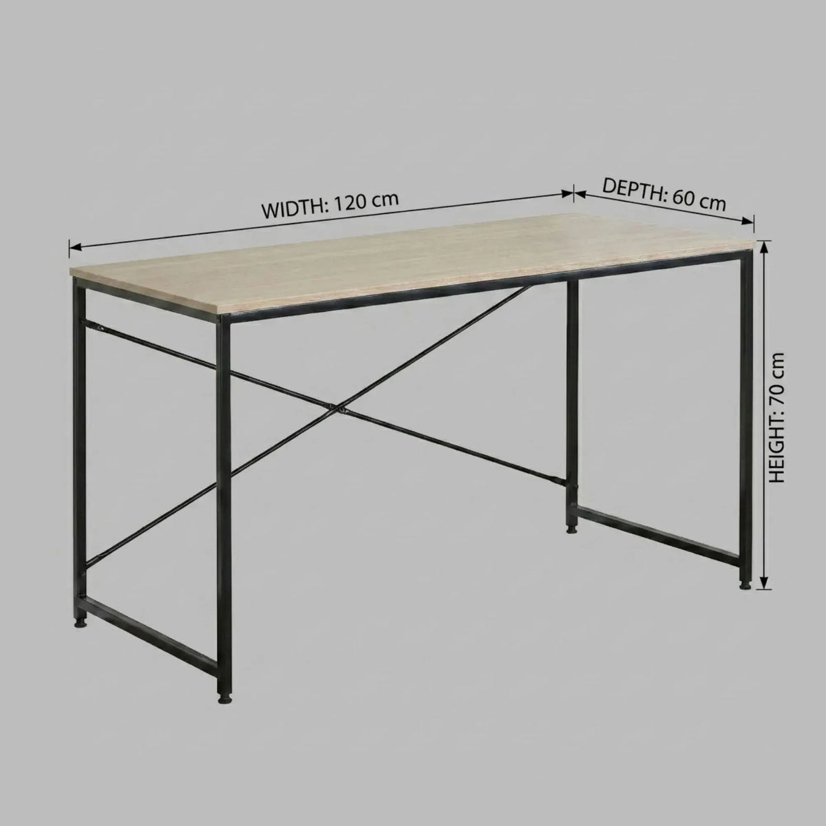 CARLA HOME Office Desk Computer Table - Metal Frame - Oak - 120cm - Brown - Rustic - Image 3