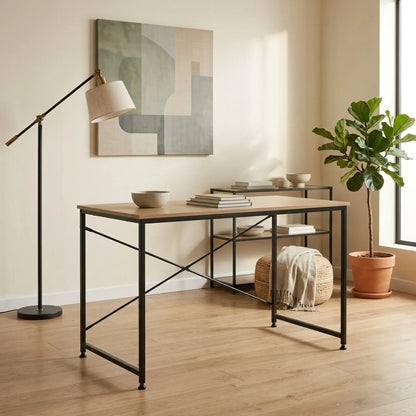 CARLA HOME Office Desk Computer Table - Metal Frame - Oak - 120cm - Brown - Rustic - Image 6