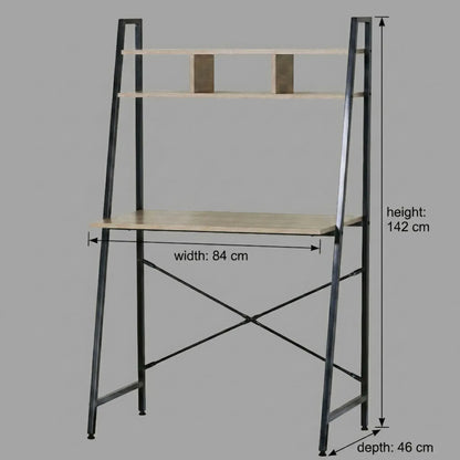 CARLA HOME Ladder Desk with Shelves - Steel Frame - Oak - 84cm - Brown - Study Desk - Image 3