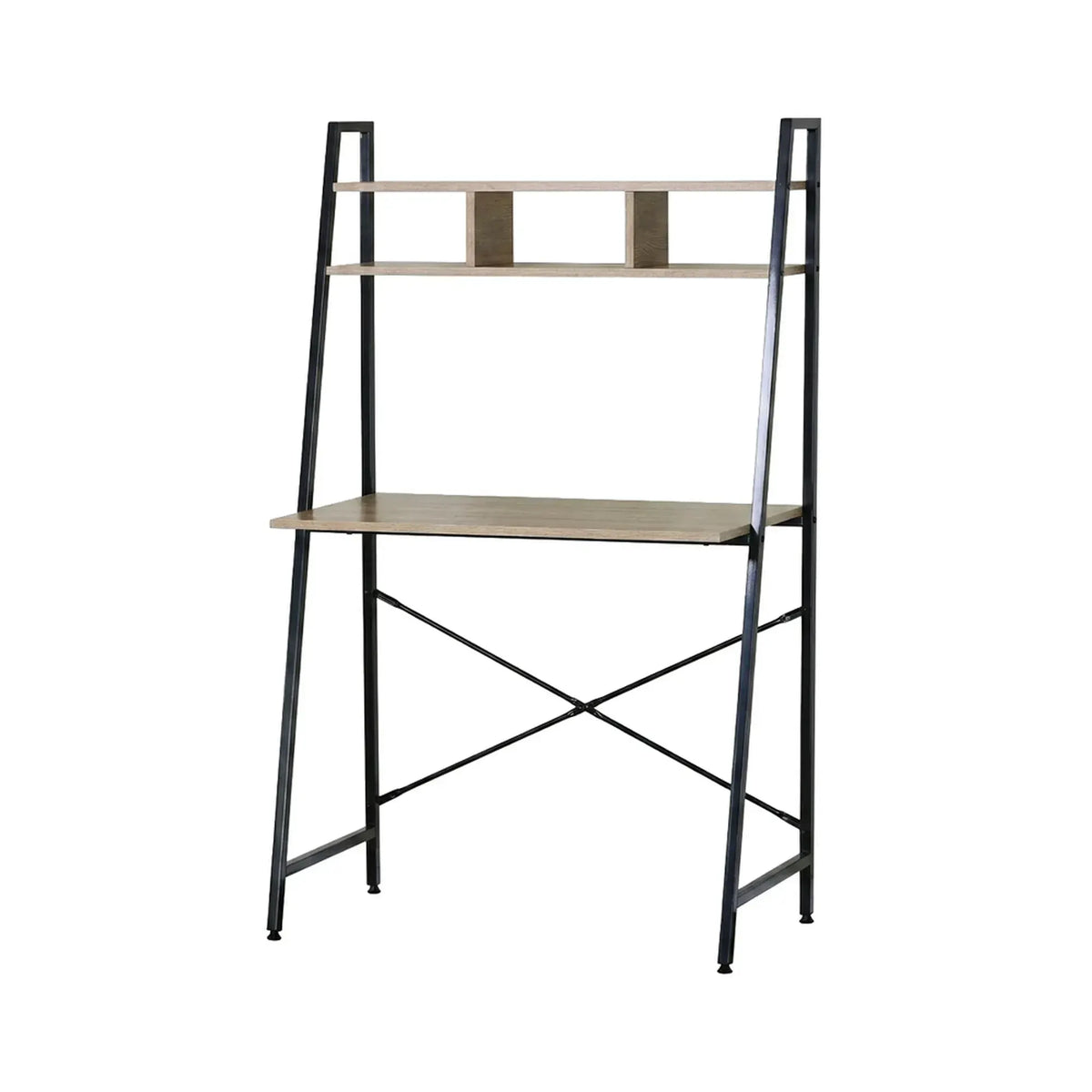 CARLA HOME Ladder Desk with Shelves - Steel Frame - Oak - 84cm - Brown - Study Desk - Image 9