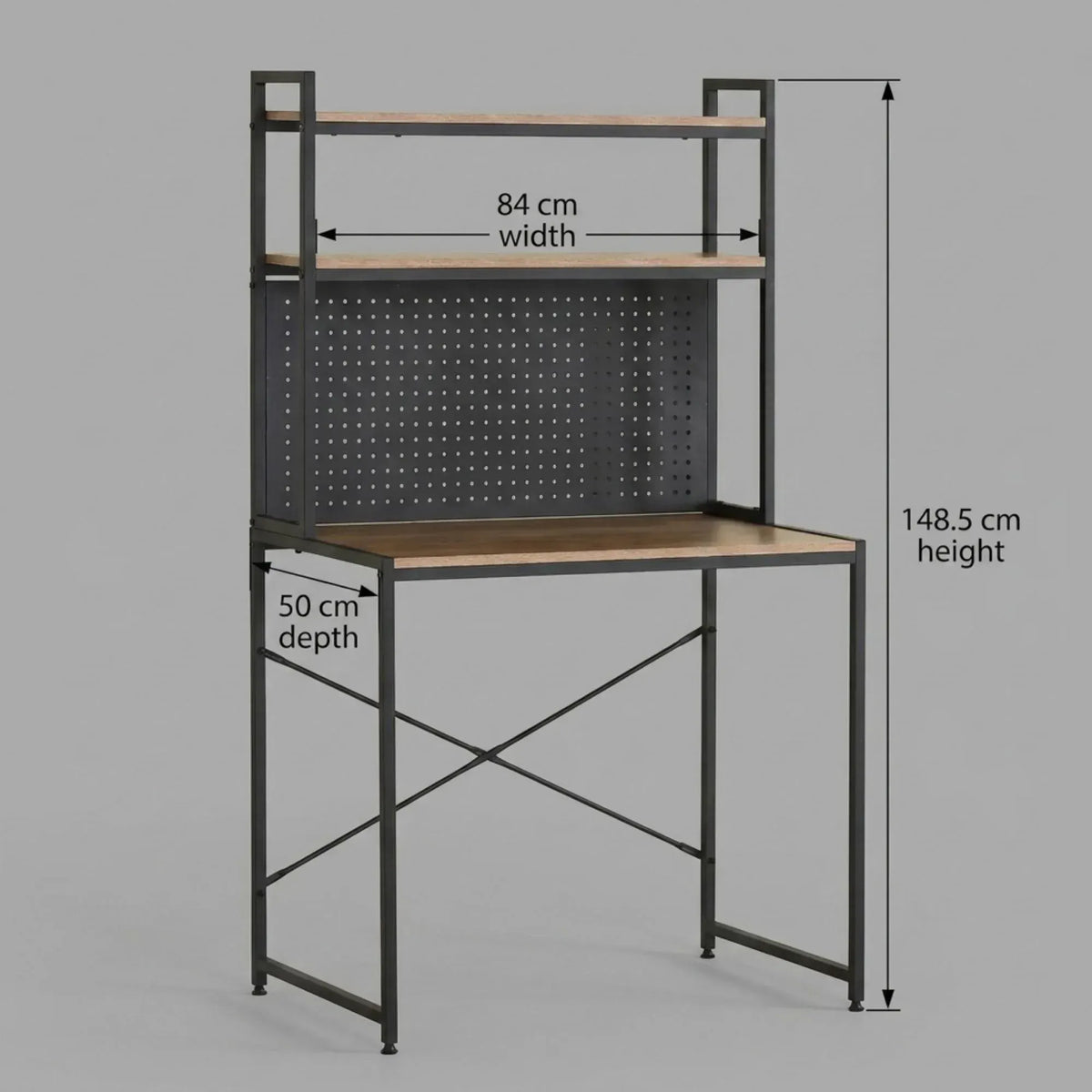 CARLA HOME Computer Desk with Hutch Shelves and Pegboard - Brown - Rustic - Steel - Image 3