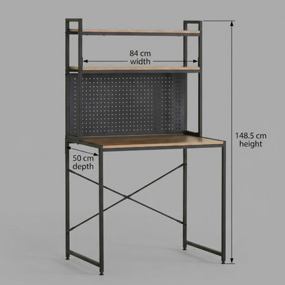 CARLA HOME Computer Desk with Hutch Shelves and Pegboard - Brown - Rustic - Steel - Image 3