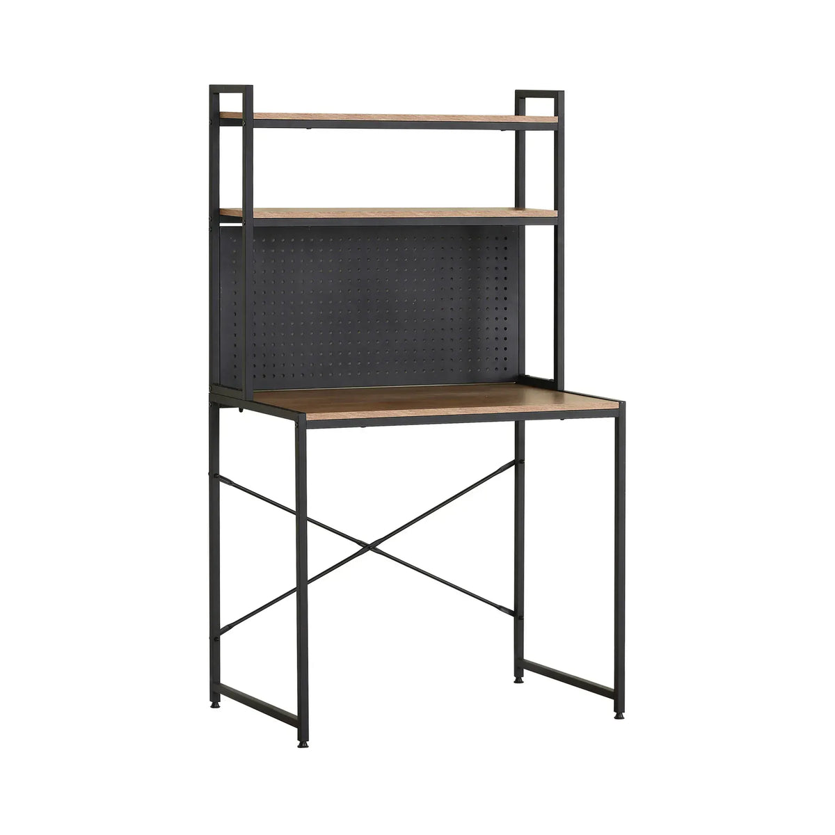 CARLA HOME Computer Desk with Hutch Shelves and Pegboard - Brown - Rustic - Steel - Image 9