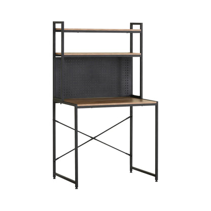 CARLA HOME Computer Desk with Hutch Shelves and Pegboard - Brown - Rustic - Steel - Image 9