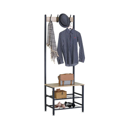 CARLA HOME Hall Tree Coat Rack with Bench - 5 Hooks - Brown - Rustic - Garment Rack