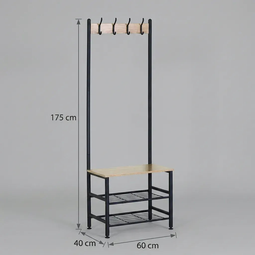 CARLA HOME Hall Tree Coat Rack with Bench - 5 Hooks - Brown - Rustic - Garment Rack - Image 3