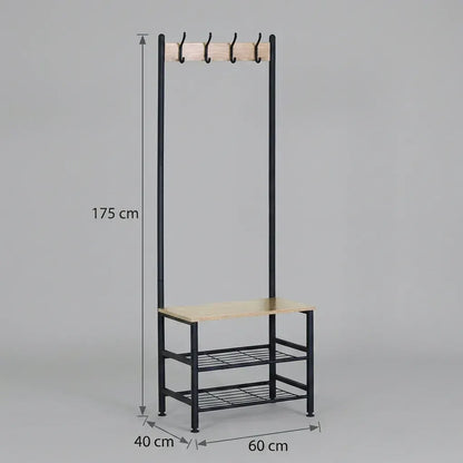 CARLA HOME Hall Tree Coat Rack with Bench - 5 Hooks - Brown - Rustic - Garment Rack - Image 3