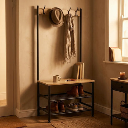CARLA HOME Hall Tree Coat Rack with Bench - 5 Hooks - Brown - Rustic - Garment Rack - Image 5