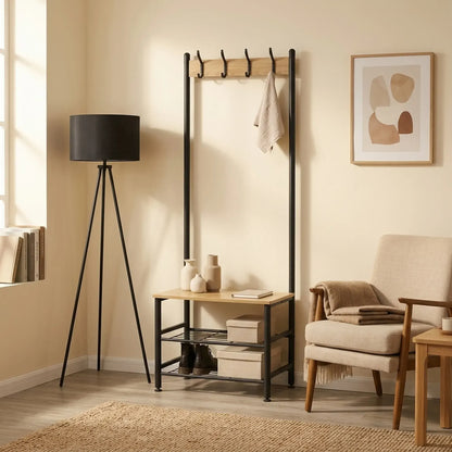 CARLA HOME Hall Tree Coat Rack with Bench - 5 Hooks - Brown - Rustic - Garment Rack - Image 6