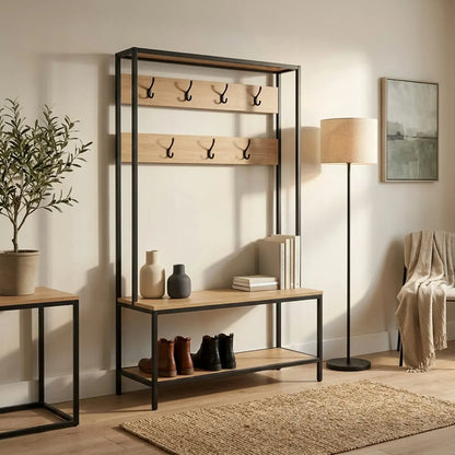 CARLA HOME Hall Tree Coat Rack with Bench - 8 Hooks - Brown - Rustic - Garment Rack - Image 2