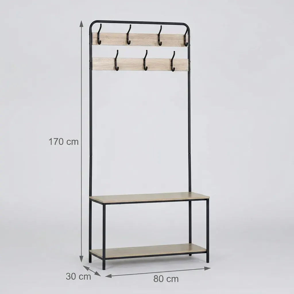 CARLA HOME Hall Tree Coat Rack with Bench - 8 Hooks - Brown - Rustic - Garment Rack - Image 3