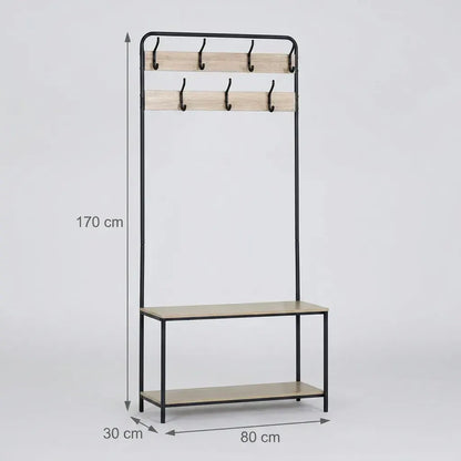 CARLA HOME Hall Tree Coat Rack with Bench - 8 Hooks - Brown - Rustic - Garment Rack - Image 3