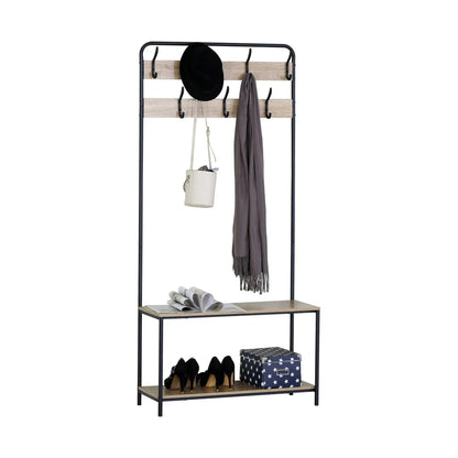CARLA HOME Hall Tree Coat Rack with Bench - 8 Hooks - Brown - Rustic - Garment Rack - Image 9