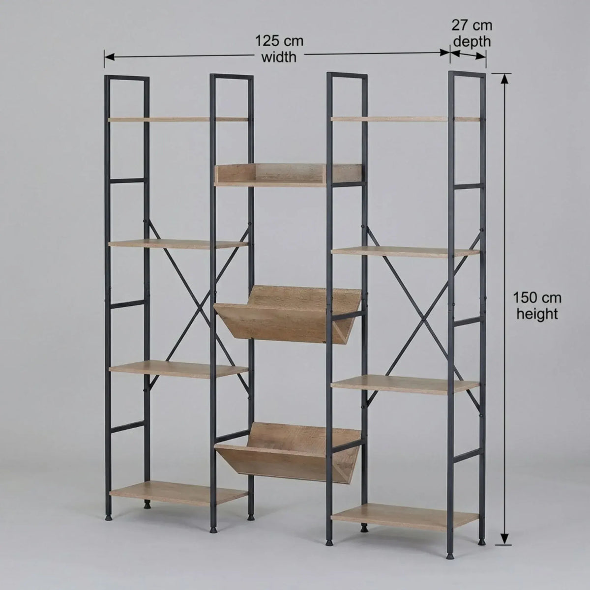 CARLA HOME 12 - Shelf Bookcase - Wood Metal Display Shelf - Brown - Rustic - Steel - Image 3