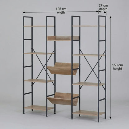 CARLA HOME 12 - Shelf Bookcase - Wood Metal Display Shelf - Brown - Rustic - Steel - Image 3