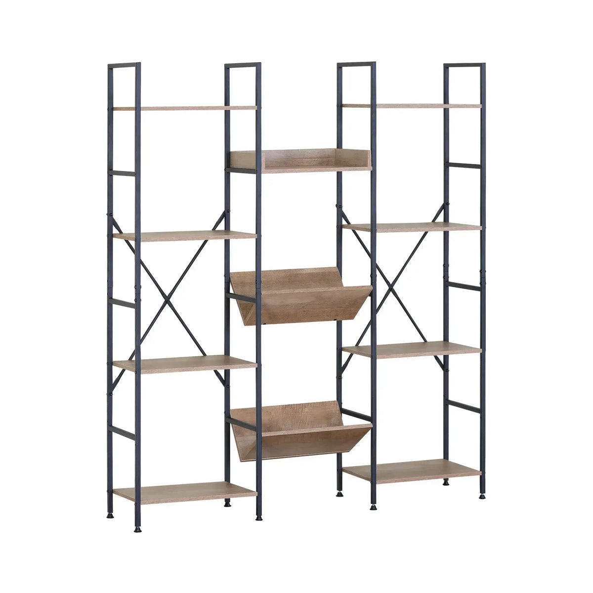 CARLA HOME 12 - Shelf Bookcase - Wood Metal Display Shelf - Brown - Rustic - Steel - Image 8