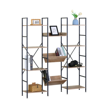 CARLA HOME 12 - Shelf Bookcase - Wood Metal Display Shelf - Brown - Rustic - Steel - Image 9