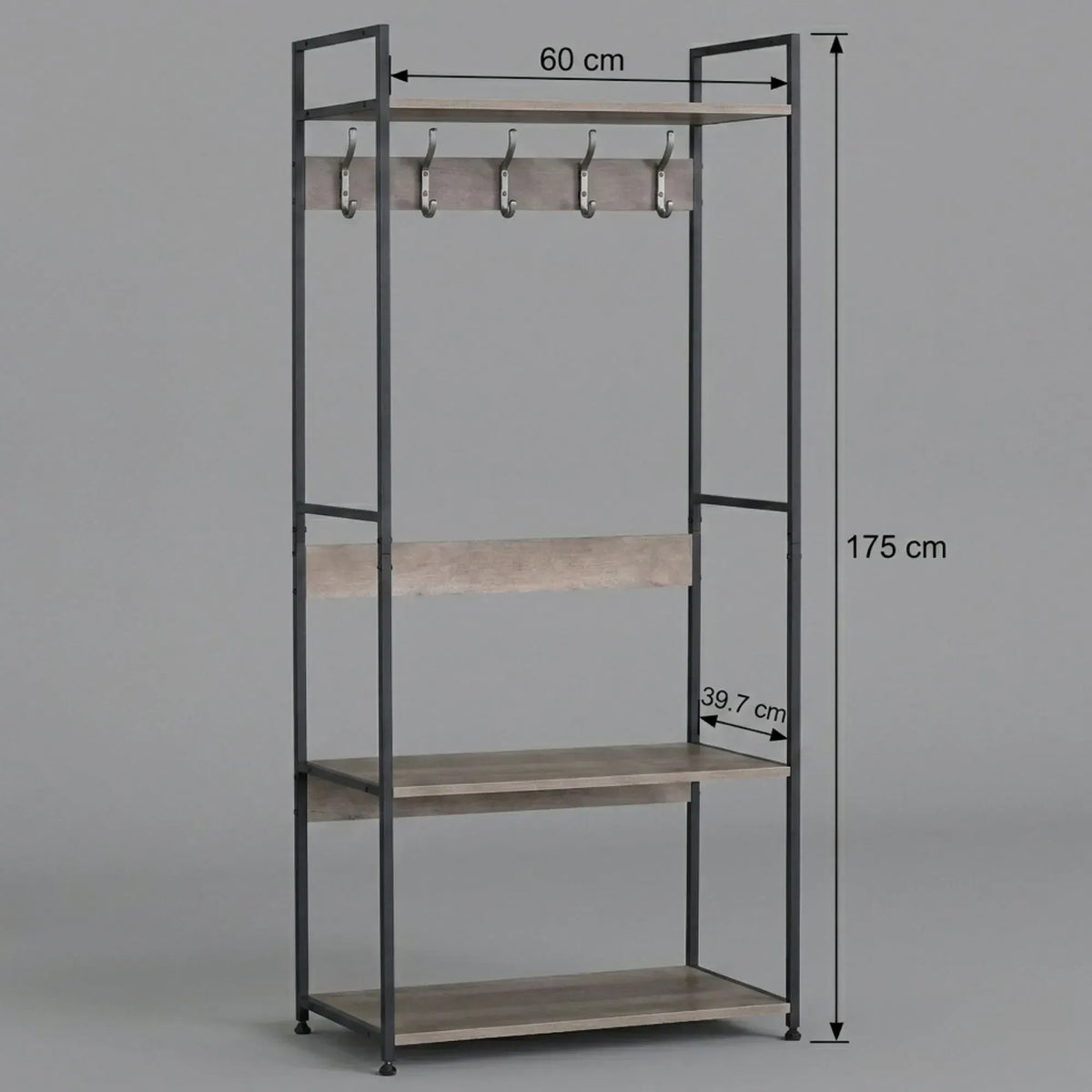 CARLA HOME Freestanding Garment Rack - 5 Hooks 4 Shelves - Brown - Rustic - Steel - Image 3