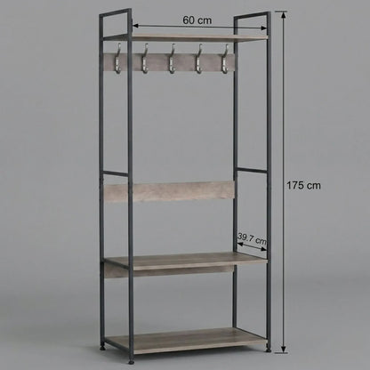 CARLA HOME Freestanding Garment Rack - 5 Hooks 4 Shelves - Brown - Rustic - Steel - Image 3