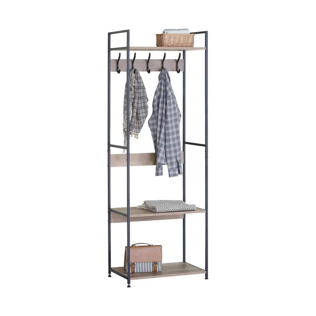 CARLA HOME Freestanding Garment Rack - 5 Hooks 4 Shelves - Brown - Rustic - Steel - Image 9