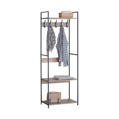 CARLA HOME Freestanding Garment Rack - 5 Hooks 4 Shelves - Brown - Rustic - Steel - Image 9