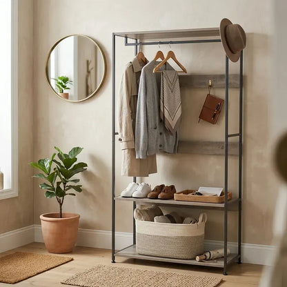 CARLA HOME Freestanding Clothes Rack with Shelves - Grey - 175 cm - Clothing Rack - Image 2