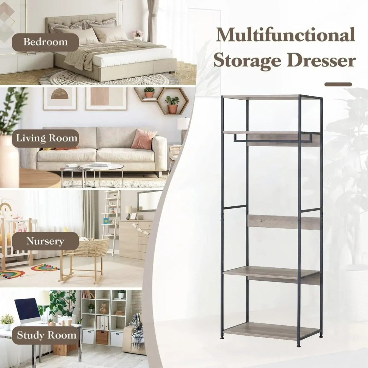 CARLA HOME Freestanding Clothes Rack with Shelves - Grey - 175 cm - Clothing Rack - Image 4