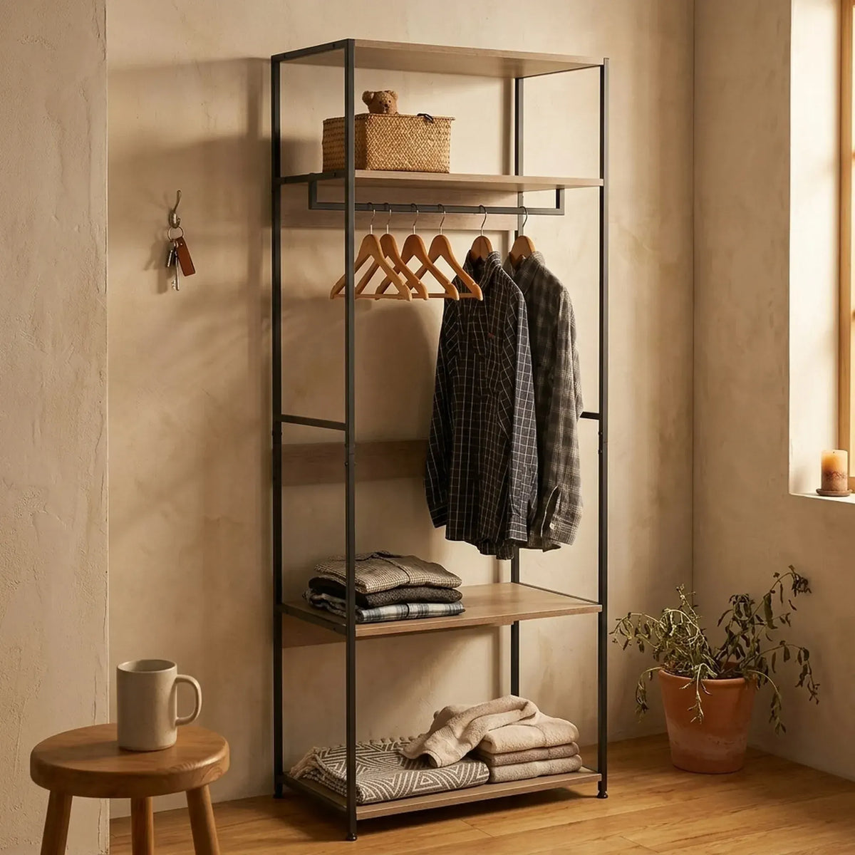 CARLA HOME Freestanding Clothes Rack with Shelves - Grey - 175 cm - Clothing Rack - Image 5