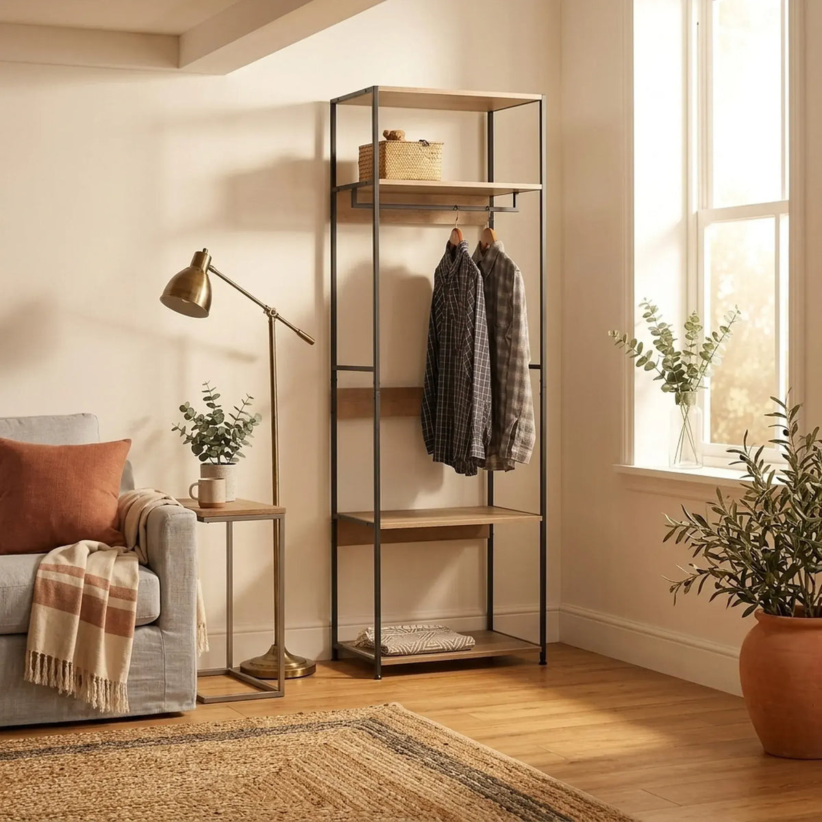 CARLA HOME Freestanding Clothes Rack with Shelves - Grey - 175 cm - Clothing Rack - Image 6