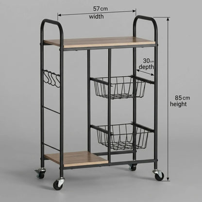 CARLA HOME Kitchen Trolley Cart with Wire Baskets - Brown - Rustic - Steel - Kitchen Rolling Cart - Image 3