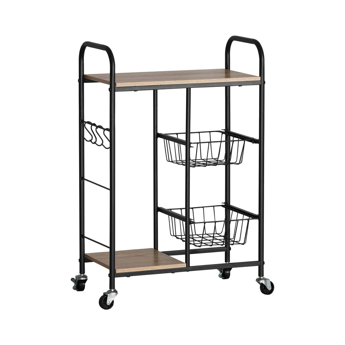 CARLA HOME Kitchen Trolley Cart with Wire Baskets - Brown - Rustic - Steel - Kitchen Rolling Cart - Image 9
