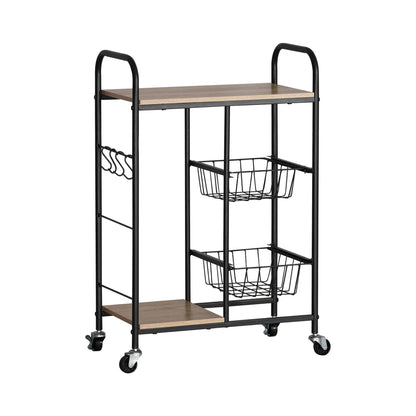 CARLA HOME Kitchen Trolley Cart with Wire Baskets - Brown - Rustic - Steel - Kitchen Rolling Cart - Image 9