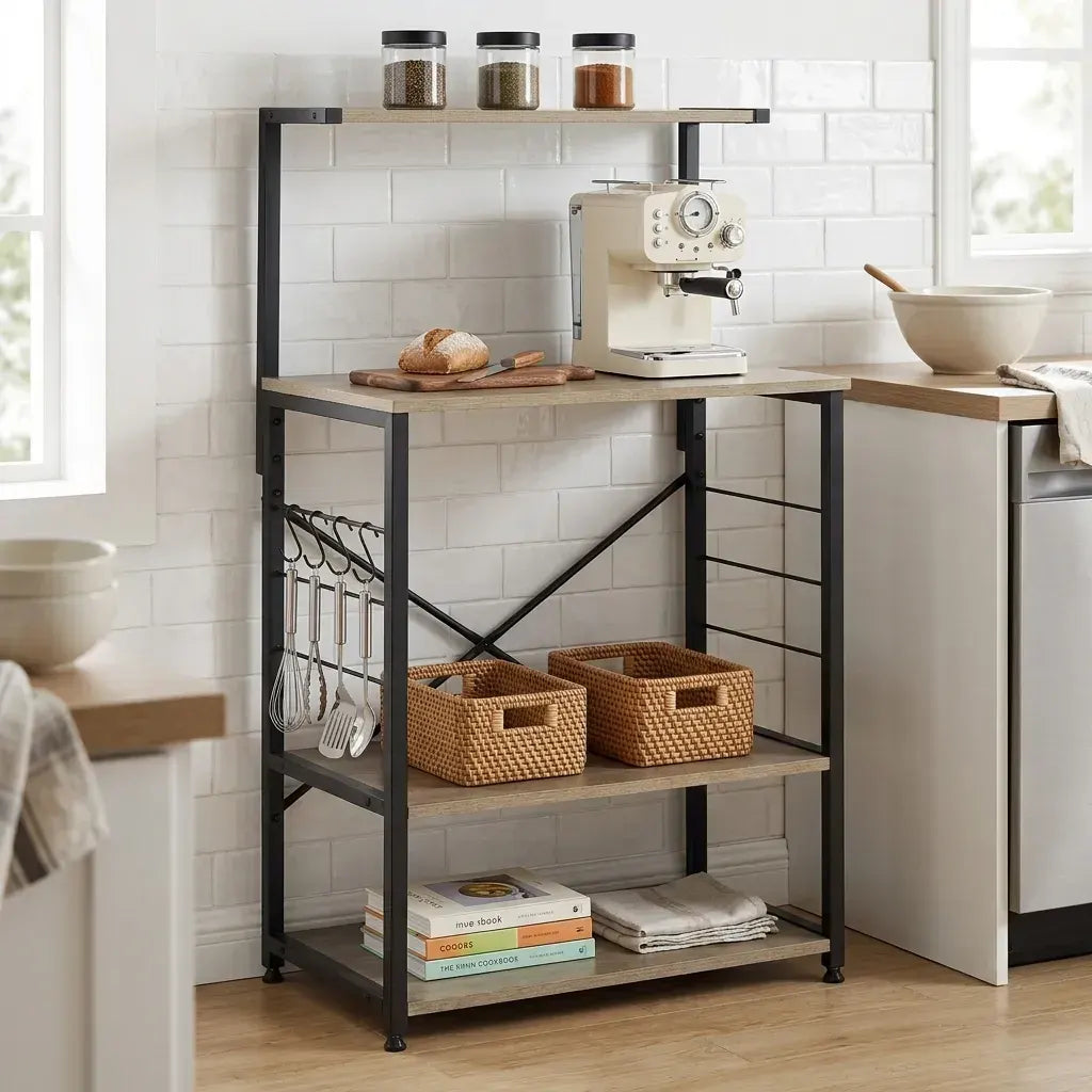 CARLA HOME 4 Tier Bakers Rack Microwave Stand - Oak Finish - Brown - Kitchen Rack - Image 2