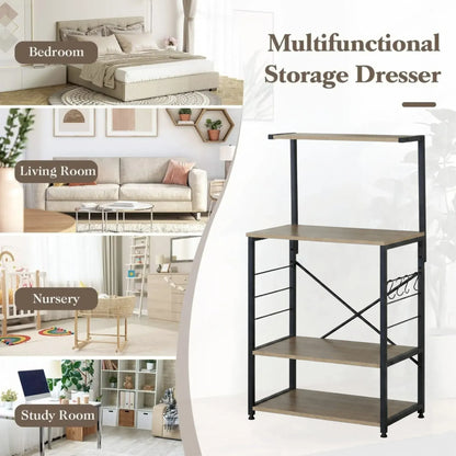 CARLA HOME 4 Tier Bakers Rack Microwave Stand - Oak Finish - Brown - Kitchen Rack - Image 4