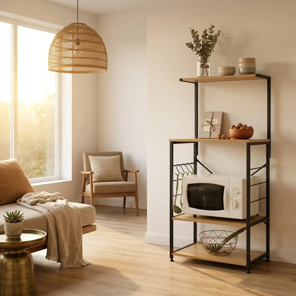 CARLA HOME 4 Tier Bakers Rack Microwave Stand - Oak Finish - Brown - Kitchen Rack - Image 5