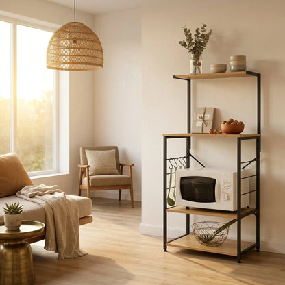 CARLA HOME 4 Tier Bakers Rack Microwave Stand - Oak Finish - Brown - Kitchen Rack - Image 5