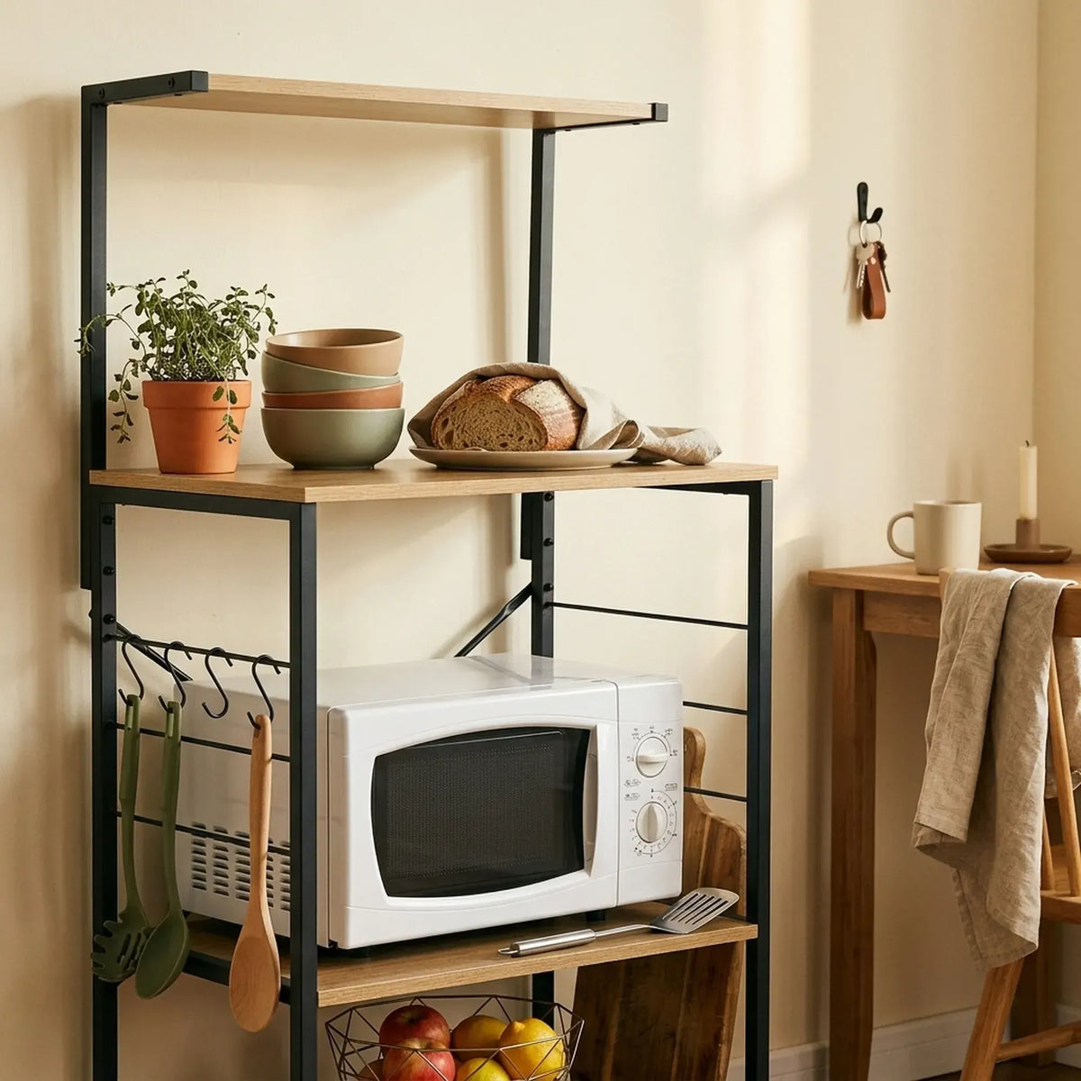 CARLA HOME 4 Tier Bakers Rack Microwave Stand - Oak Finish - Brown - Kitchen Rack - Image 6